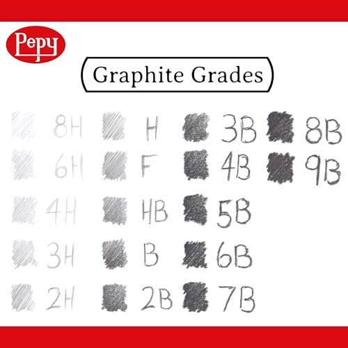 Pepy Graphite Professional Drawing Pencils - Set of 12 3H Pre-Sharpened Black Lead Pencils; Perfect for Drawing, Sketching and Shading, Graphic and Fine Art