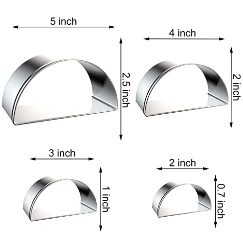 Half Circle Semicircle Cookie Cutter Set Large - 5 Inch, 4 Inch, 3 Inch, 2 Inch - Watermelon Frame Plaque Cookie Cutters Shapes Molds - Stainless Steel - color: Semicircle