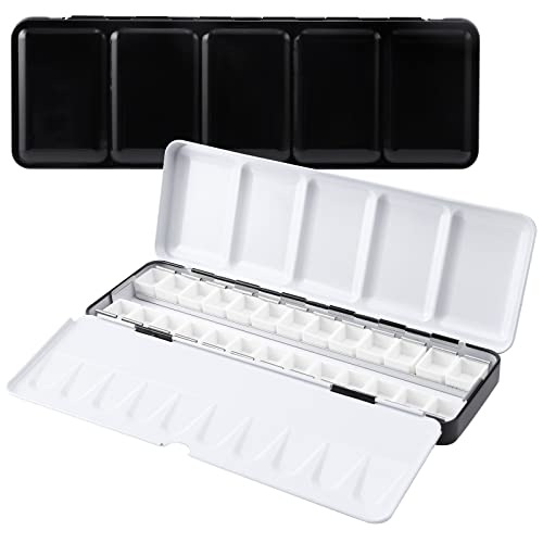 Metal Watercolor Tin with Fold-Out Palette, Medium Tray Palette with 26 Empty Half Pans for Plein Air, Acrylic and Oil Painting - color: Black, size: 26 Empty Half Pans