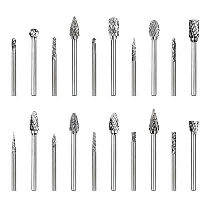 PLATINUMEDGE 20-Piece Carbide Burr Set, Double Cut Tungsten Carbide Rotary Bits with 1/8" Shank – High-Speed Metal Grinding, Carving, Polishing & Engraving for Wood, Stone, Steel, Plastic