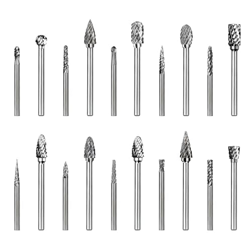 PLATINUMEDGE 20-Piece Carbide Burr Set, Double Cut Tungsten Carbide Rotary Bits with 1/8" Shank – High-Speed Metal Grinding, Carving, Polishing & Engraving for Wood, Stone, Steel, Plastic