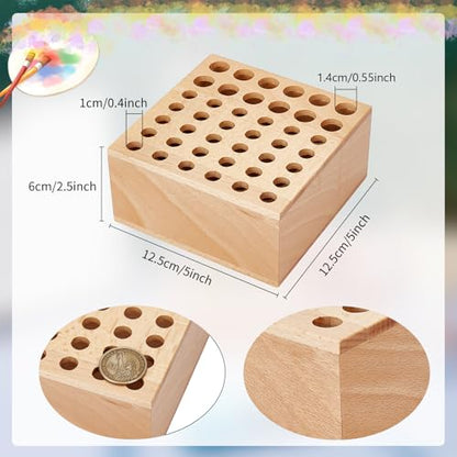 Beechwood Paint Brush Holder 42 Holes Paint Brush Storage Organizer Paintbrush Holder Organizer Wooden Block Pencil Holder for Makeup Brushes Pens and Art Tools