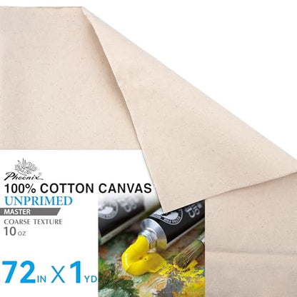 PHOENIX Unprimed Canvas Fabric by The Yard - 72 Inch x 1 Yard (3ft) 10 oz Heavy Duty Cotton Duck Cloth for Oil & Acrylic Painting, DIY Stretching and Professional Art Projects - size: 72" x 1 yard