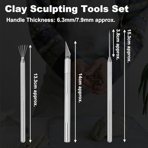 suiwotin 3pcs Precision Clay Needle Tool Set for Detailing - Carving Knife, Sculpture Pin & Texture Needle for Fine Ceramics, Polymer Clay & Miniature Sculpting