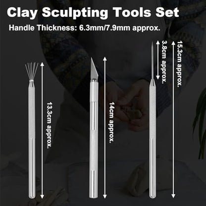 suiwotin 3pcs Precision Clay Needle Tool Set for Detailing - Carving Knife, Sculpture Pin & Texture Needle for Fine Ceramics, Polymer Clay & Miniature Sculpting