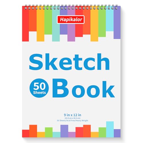 9" x 12" Sketch Book, 1-Pack 50 Sheets Spiral Bound Art Sketchbook, Acid Free Artist Drawing Paper Pad for Beginners Artists - size: 9" x 12"(Pack of 1)