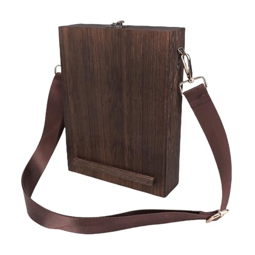 Writers Messenger Wood Box, Portable Wooden Artist Tool Bag with Adjustable Shoulder Strap and 2 Vintage Clamps, Tool Storage Sketch Box for Outdoor Painting and Writing
