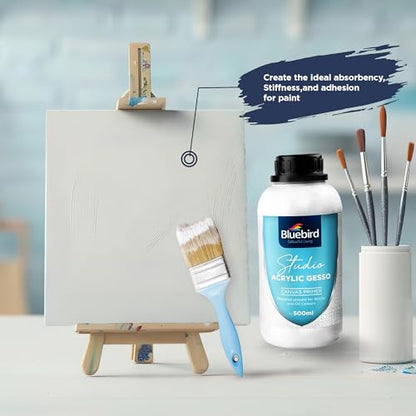 BLUEBIRD Studio Acrylic Gesso - Liquid Gesso Primer for Arylic Painting, Surface Prep Medium (White, 16.9 Fl Oz) - color: White, size: 16.9 Fl Oz (Pack of 1)