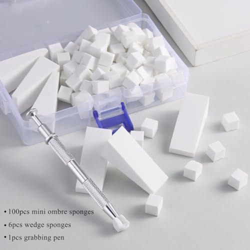 Fcozpjk 100Pcs Soft Nail Sponges for Ombre, Gradient Effect White Nail Art Sponges With Grabbing Pen 6Pcs Wedge Sponges Aura Nails Ombre Nail Brush Professional Accessories Manicure Salon Supplies - color: White2