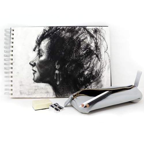 Artway Studio – Spiral Bound A3 Mixed Media Sketchbook – Landscape - 60 Sides/30 Pages of 240gsm Multimedia Paper – Black Hardback Sketchbook, White