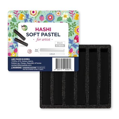 HA SHI Professional Soft Chalk Pastels for Adult Artists, Square Artist Grade Drawing Media, Black, 6 Sticks - color: Black (6 Sticks)