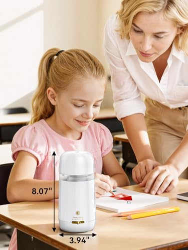 JARLINK Automatic Electric Pencil Sharpener - Hands-Free Operation, 3 Sharpness Modes, 3-Second Sharpening, Rechargeable & Portable for 7-12mm Pencils, Ideal for Classroom and Home Use (White) - color: White