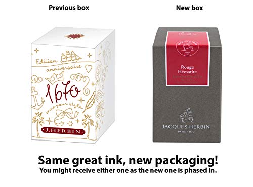 J. Herbin 1670 Anniversary Inks - Gold Sheen 50 ml Bottled - Rouge Hematite (Dark Red Ink) - color: Rouge Hematite
