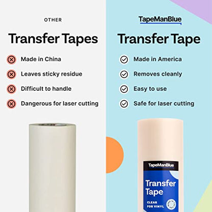 TapeManBlue Clear Transfer Tape for Vinyl - 12" x 100' Roll, Made in USA, Premium Vinyl Transfer Tape with Medium to High Tack Adhesive for Crafts, Decals & Letters