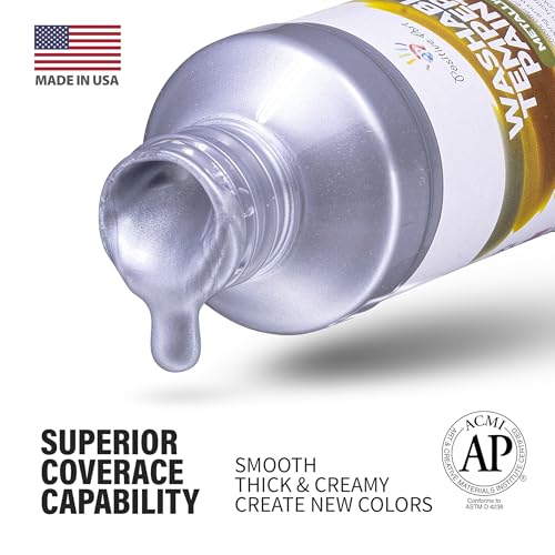 Metallic Washable Tempera Paint – 6 Shimmer Colors, 4 fl oz Bottles, Non-Toxic Kid-Safe School & Craft Paint, Easy Cleanup, Classroom Art Supplies, Made in USA - color: Metallic