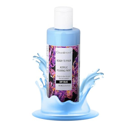 GRANOTONE Premium Acrylic Pouring Paint Sky Blue Colour 6.76 fl oz 200 ml Ready to Use Superior High Flow Formula for Canvas Wood Paper Craft and Fluid Art Projects Made in India - color: SKY BLUE