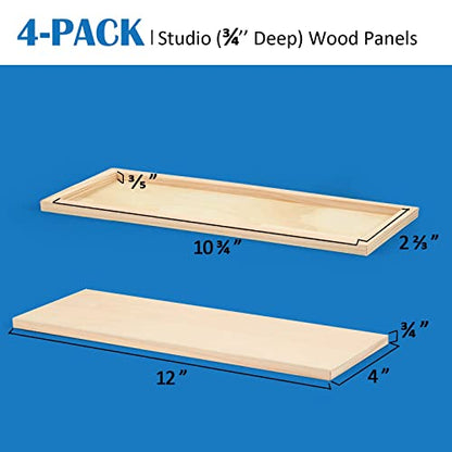 Falling in Art Unfinished Birch Wood Panels Kit for Painting, Wooden Canvas 4 Pack of 4x12 Studio 3/4" Deep, Cradle Boards for Pouring, Art, Crafts, Burning and More - size: 4'' x 12''