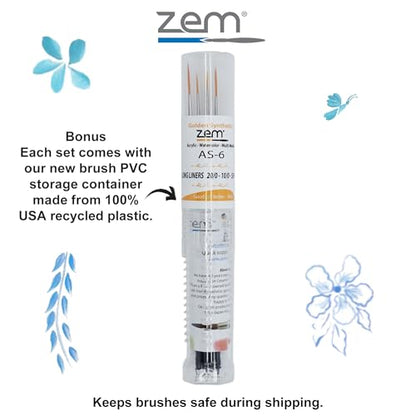 ZEM Brush Golden Synthetic Long Script Liners Artist Paint Brushes Sizes 20/0, 10/0, 5/0, 0