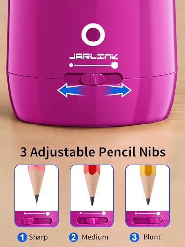 JARLINK Automatic Electric Pencil Sharpener - Hands-Free Operation, 3 Sharpness Modes, 3-Second Sharpening, Rechargeable & Portable for 7-12mm Pencils, Ideal for Classroom and Home Use (Pink) - color: Pink
