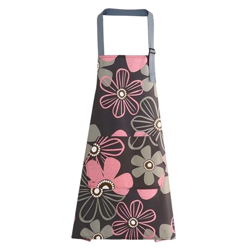 Floral Aprons with Pocket Blooming Women Waterproof Apron Adjustable Neck Long Ties Women Men Cook Baking Garden - color: Violet