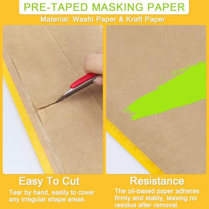 Pre-Taped Masking Paper for Painting,12" x50Feet Adhesive-Backed Tape and Drape Painters Paper Roll,Protective Covering for Car Painting,Auto Detailing,Skirting&Trim Surface Protection - color: Orange