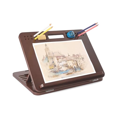 StrongTek Bamboo Tabletop Easel for Painting and Drawing, Adjustable Drawing Easel with Pencil & Eraser Holes, Stable Table and Lap Use for Sketching, Acrylic Painting and Reading - style: Walnut
