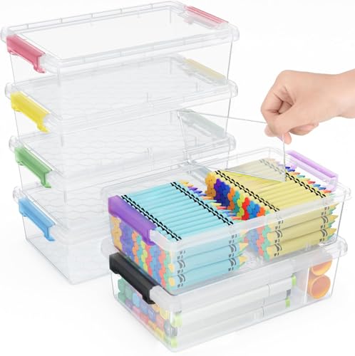 6 Pack Extra Large Pencil Box with Removable Divider, Thickened Pencil Case Bulk, Clear Crayon Marker Organizer Stackable Plastic Small Storage Containers for Pen Craft School Supplies (Multi) - size: Multicolor-6 Pack