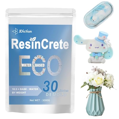 JDiction ResinCrete, 3000G Water-Based Eco-Friendly Formula, 20-30 Minutes Demold Fast Curing Eco Casting for Beginners,Mineral Casting Powder, Easy Mix for DIY Home Art - size: 3000G