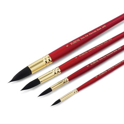 Paul Rubens Watercolor Brushes Set, Synthetic Squirrel Hair Paint Brushes kit for Artists, Adults and Hobbists, Pointed Round Brushes for Watercolor, Gouache,4 Pcs （#0#2#4#6） - size: #0#2#4#6
