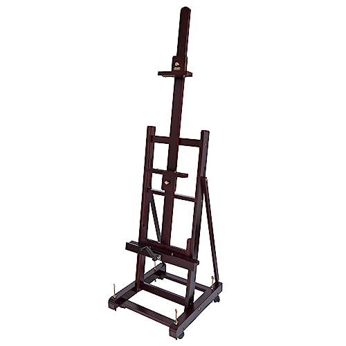 SoHo Urban Artist Pro Table Easel - Wooden Easel with Mahogany Finish, Adjustable Height to 100", Holds Canvases Up to 64", Tabletop Easels for Painting with Crank System and Casters
