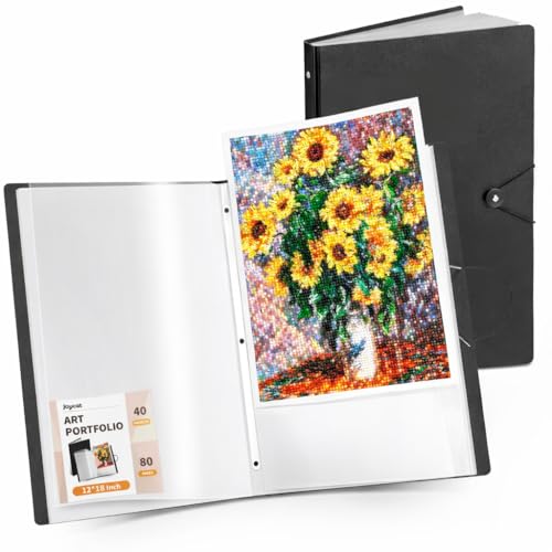 JoyCat Art Portfolio Binder Fits 12"x18" for Diamond Art Painting, 40 Pockets Slevees Protectors Art Folder with Clear View Pages, 80 Sheets Presentation Binder for Artists and Students (Black) - color: Black, size: 12x18 inch