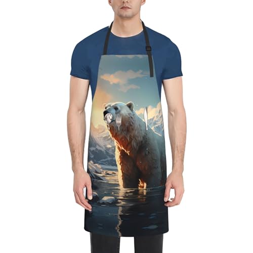 Prancing Brown Horse Heavy Duty Waterproof Apron with Pockets for AdultsResistant Grilling, Gardening, Painting - color: Polar Bear in Winter