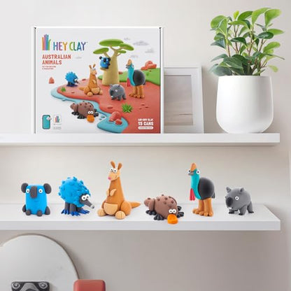 HEY CLAY Set - Colourful Modeling Air Dry Clay Kit for Kids 15 cans and Sculpting Tools with Fun Interactive Instructions App - Children 3+ (Australian Animals) - style: Australian Animals