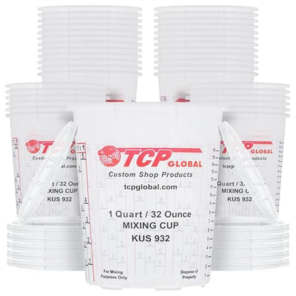 Custom Shop Paint Mixing Cups, 32-Ounce (36 Pack) - Plastic Measuring Cups for Liquids, Automotive Painting, Epoxy Resin, Acrylic Arts, Crafts, Disposable or Reusable, Graduated, Mixing Ratios - style: 36 Cups + 12 Lids
