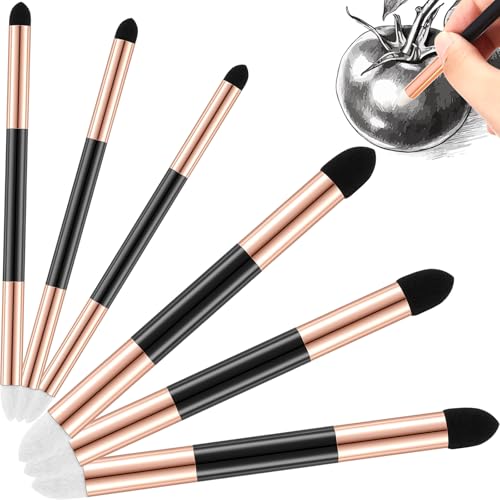 Kosiz 6 Pcs Blending Sponge Pen Double Headed Rub and Buff Washable Sketch Rubbing Sponge Brush Wipe Reusable Blending Stump Drawing Art Blenders for Artist Highlight Shadow Detail Tool (Gold) - color: Gold