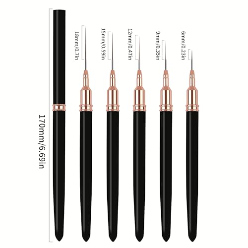 5PCS Liner Brushes for Nails, Nail Art Liner Brushes Set, 6/9/12/15/18mm Thin Detail Brush for Long Lines & Fine Drawing, UV Gel Polish Painting Nail Design Tools- Black - color: Black