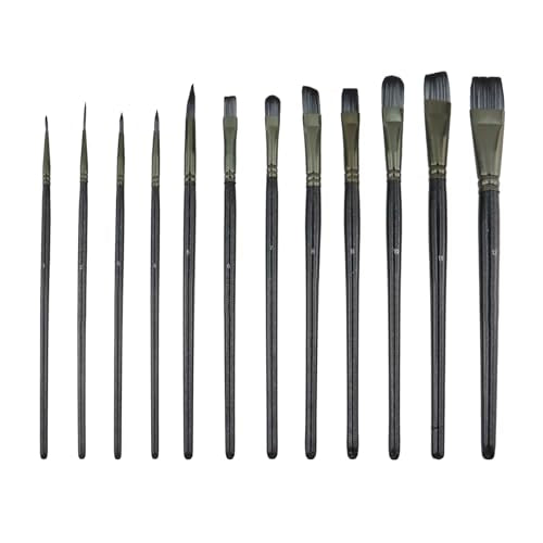 Bitray 12PCS Paint Brushes Nylon Hair Paint Brushes Artist Paint Brush Set for Acrylic, Oil, Watercolor and Gouache Paiting - Black