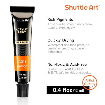 Shuttle Art Acrylic Paint Set, 30 x12ml Tubes Artist Quality Non Toxic Rich Pigments Colors Great for Kids Adults Professional Painting on Rocks Canvas Wood Clay Fabric Ceramic Crafts - color: 30 Colors