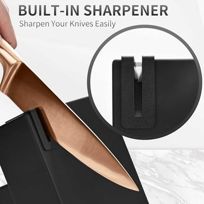 15-Piece Rose Gold Knife Block Set with Sharpener, Chef Professional Knife Set, Stainless Knife Set With Scissors, Steak Knives - color: Rose Gold