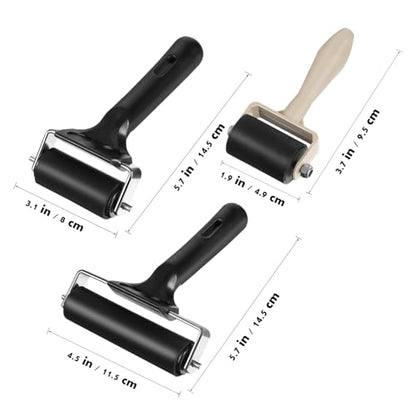 KAILIKETIY 5-Piece Printmaking Roller Set Wooden Handles 10cm Ink Roller for Crafts Stamping and Art Projects for School and DIY Use