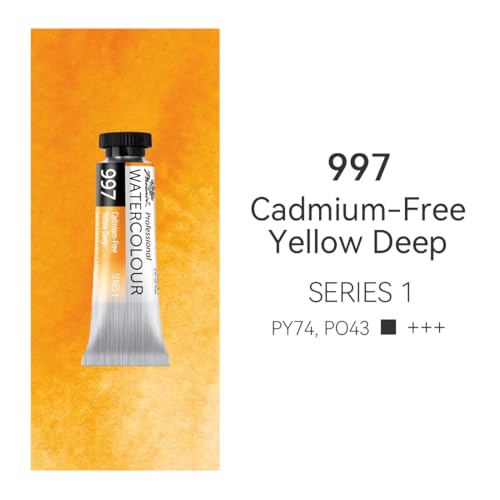 PHOENIX Professional Watercolor Paint Single Tube - 0.47 Fl Oz / 14ml - Cadmium-Free Yellow Deep - color: Cadmium-Free Yellow Deep, size: 0.47 Fl Oz (Pack of 1)