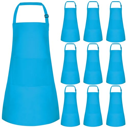 10 Pack Kids Apron Children Apron Adjustable with 2 Pockets Kids Chef Painting Aprons for Cooking Baking Painting Crafts Making (Blue) - color: Blue