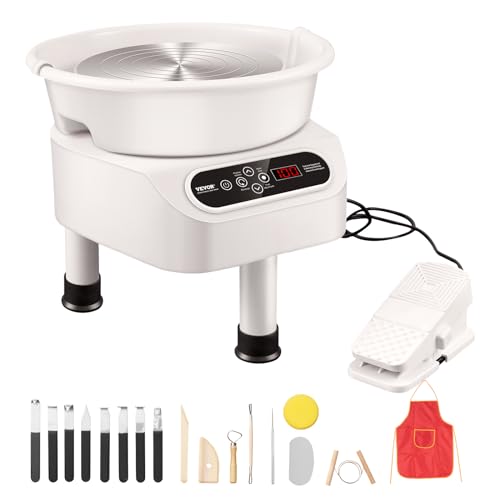 VEVOR Pottery Wheel Direct Drive 350W, 10 inch Ceramic Forming Machine with LCD Touch Screen Foot Pedal 50-300RPM Adjustable Speed, 18PCS Accessory Tools Kit for Adults Beginners, Craft Gift, White - color: White - 10inch, size: 10in-350W