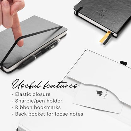 Stone Journal Chef Notebook – 13 × 21 cm Waterproof Paper, 144 Pages, Half Lined & Half Blank, Vegan Leather Hardcover, Kitchen Conversions, Premium Journal (Black) - color: Black