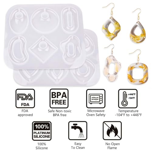 Earring Silicone Molds, 4 Packs Jewelry Resin Pendant Molds with Hole for DIY Fashion Epoxy Resin Geometry Necklace Earring Keychain for Women