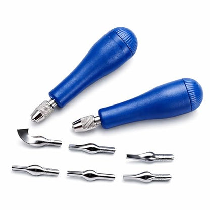 Falling in Art Block Cutters- Craft Linoleum Carving Tools with 6 Type Blades and 2 Plastic Storage Handles - style: 6 Type Blades &2 Handles