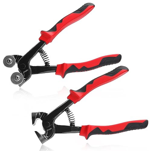 2Pcs Heavy Duty Wheeled Glass Mosaic Nipper and Ceramic Tile Nipper with Comfortable TPR Handle, Glass Tile Nippers Set for Quickly Cutting Ceramic Stained Glass Mosaic Tile