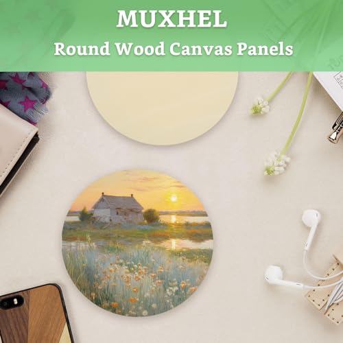 8 Pcs Round Wood Canvas Panels, 6" & 8" Dia, 0.7" Depth, Unfinished Wood Canvas Board for Painting, Pouring, Arts Use with Oils, Acrylics