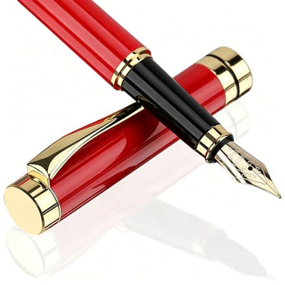 Tiankool Luxury Fountain Pen,Fine Nib, Exquisite Pen Gift Set for Men&Women-Includes 10 Ink Cartridges&Ink Converter- Nice Pens - Red - color: Red