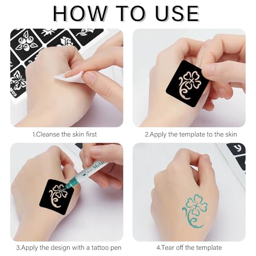 8 Temporary Tattoo Stencils, 108 PCS Henna Stencils Reusable Tattoo Stencils for Face Body Art Painting for Women Men Adults - color: 8sheets, 108pcs
